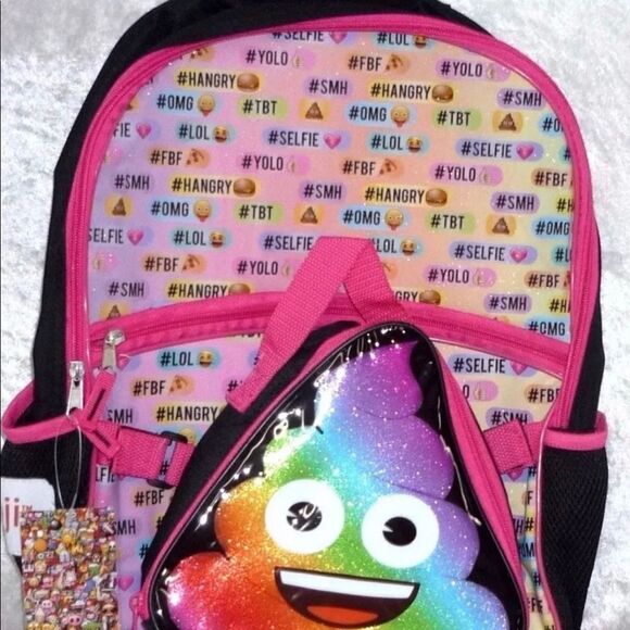 NEW Kids Girls Rainbow Emoji Backpack and Lunch Box Set. - Picture 3 of 5